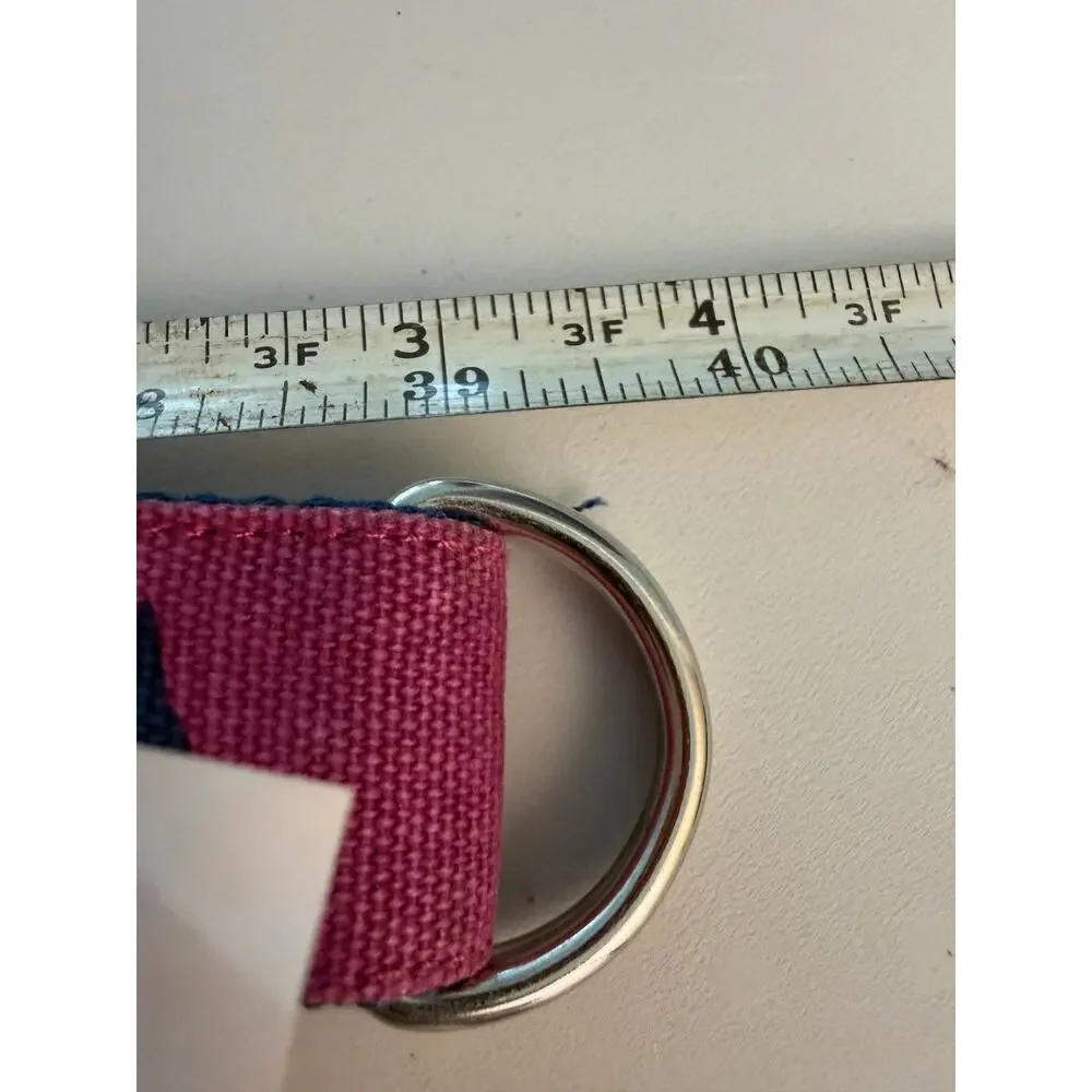 Sloane Ranger Reversible Owl D Ring Belt Pink Navy Cotton Web 40” Preppy